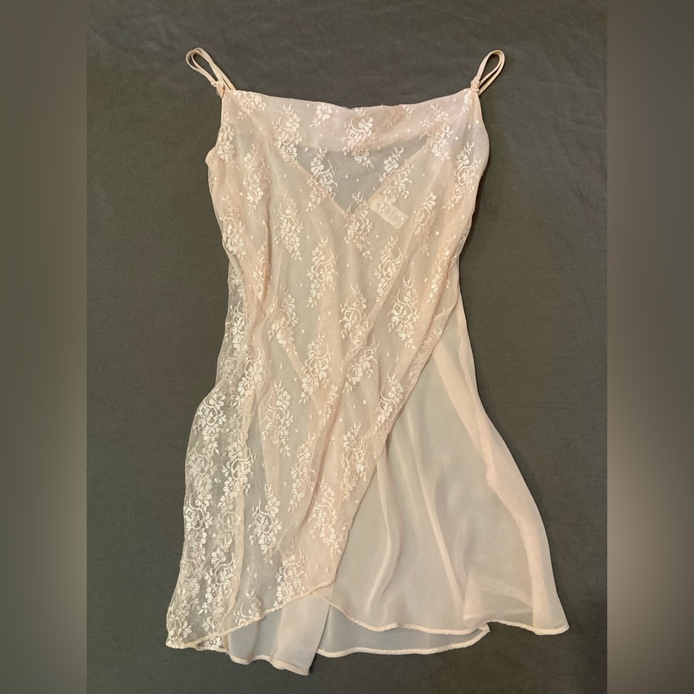 Pastel Peach Sheer Lace Nightgown/Slip